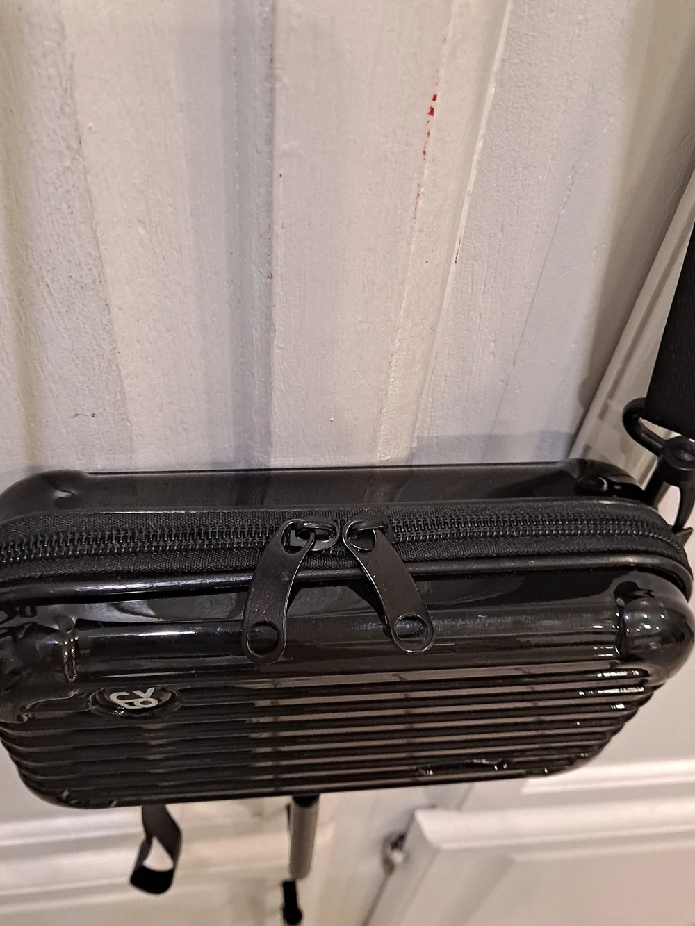 Travel Black Gloss Mini Suitcase  Crossbody Hard-Shell Satchel Messenger Bag